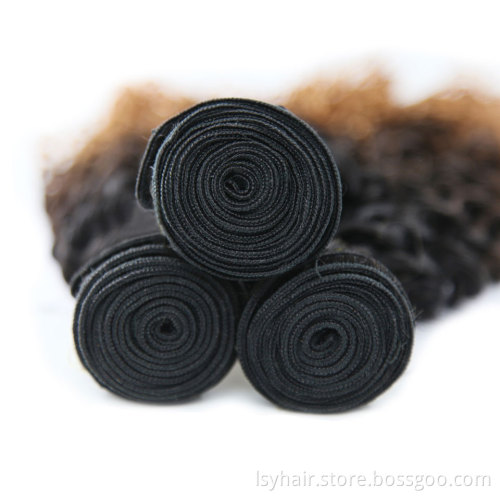 Ombre Brazilian Hair Bundles Deep Wave With Closure, Sew In Human Hair Weave Ombre Hair Weaves Curly